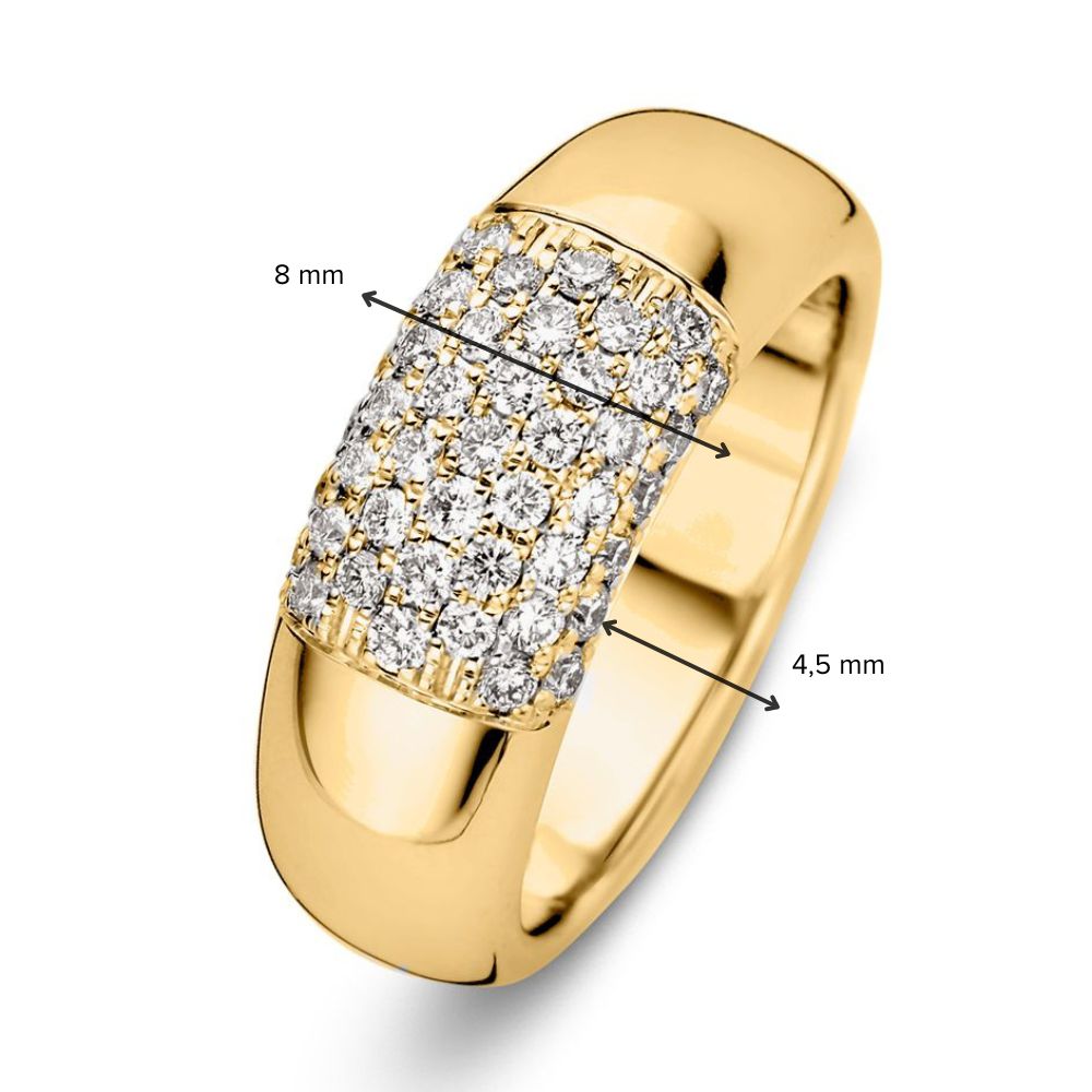 Anillo de oro amarillo con diamantes elegante y peso total de diamantes de 0.70 quilates