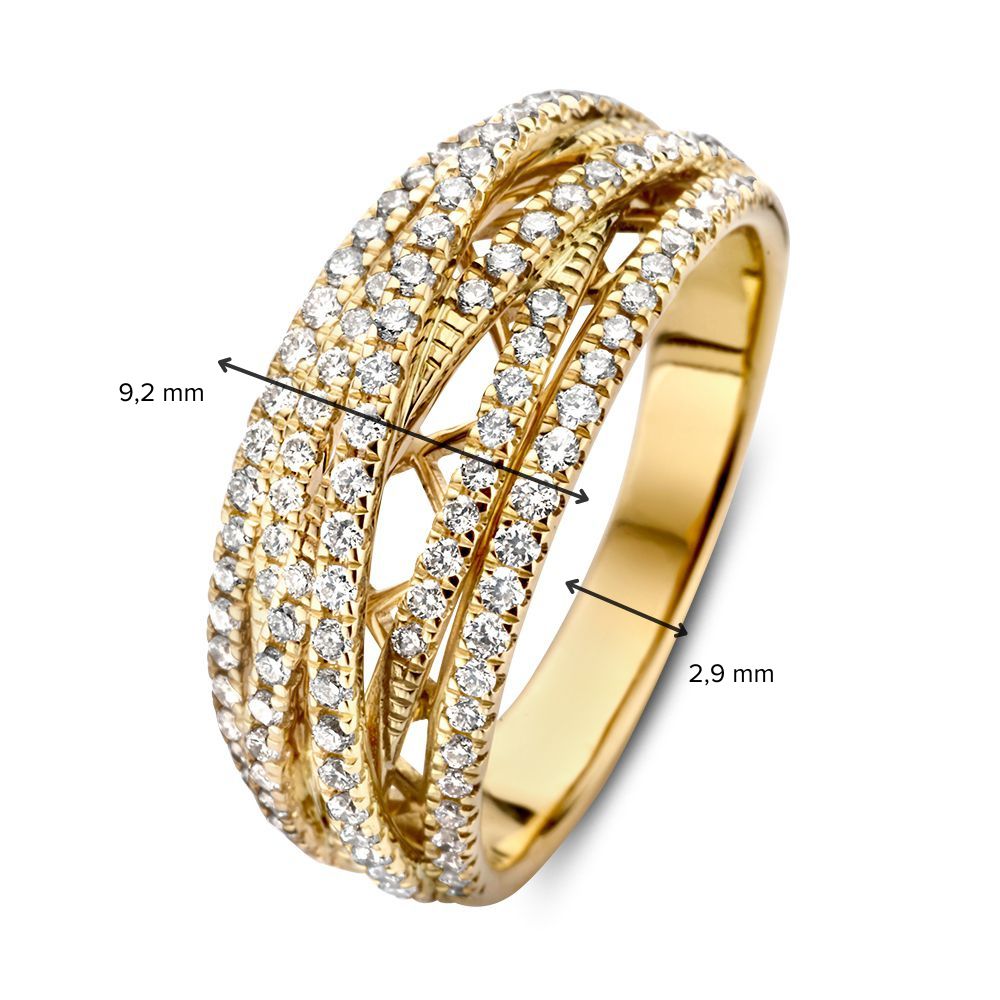 Impresionante Anillo de Oro Amarillo con Diamantes y 6 Bandas Trenzadas 0.71 crt.
