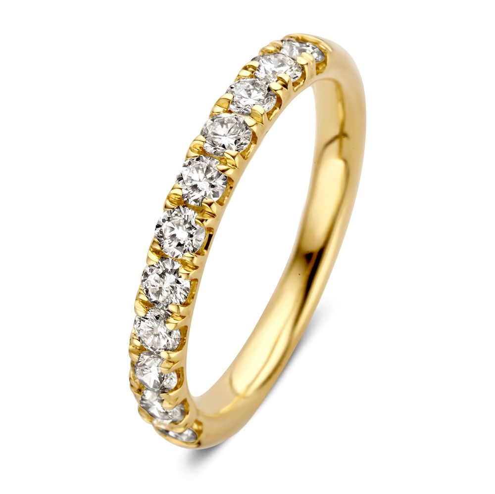 Anillo de oro amarillo elegante con 11 diamantes de corte brillante de 0.74 crt.