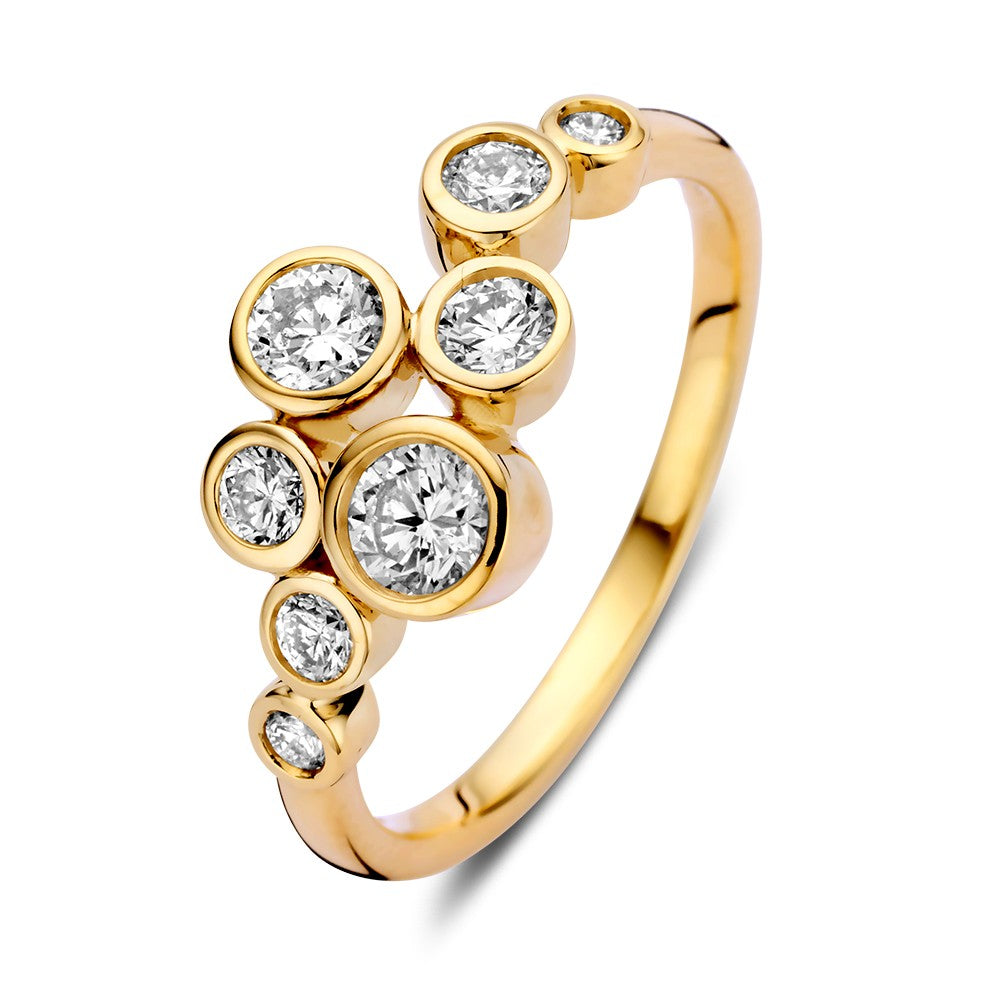 Anillo de oro amarillo de 14k con diamantes de 0.81ct, diseño juguetón de la colección 'Bubbles'.