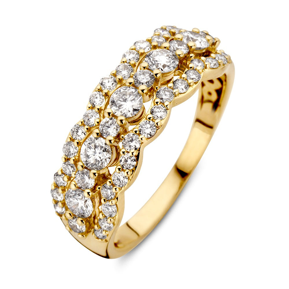 Anillo de oro amarillo de 14 quilates con diseño ondulado y diamantes de 1.00 crt.