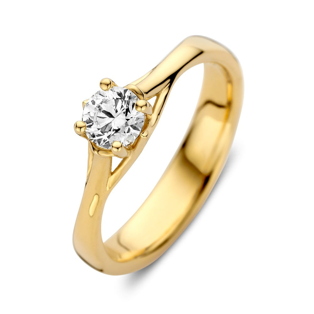 Anillo de oro amarillo con diamante lab-grown de 0,50 quilates, diseño sencillo y elegante.