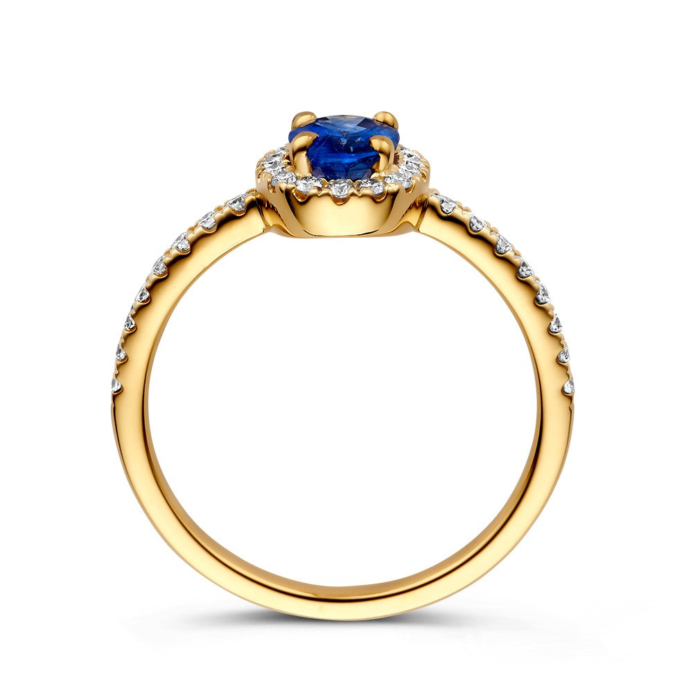 Anillo oro amarillo brillante + zafiro