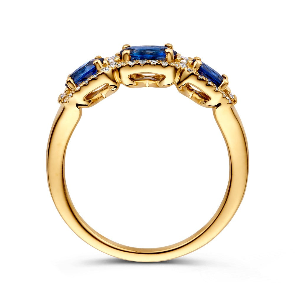 Anillo oro amarillo brillante + zafiro