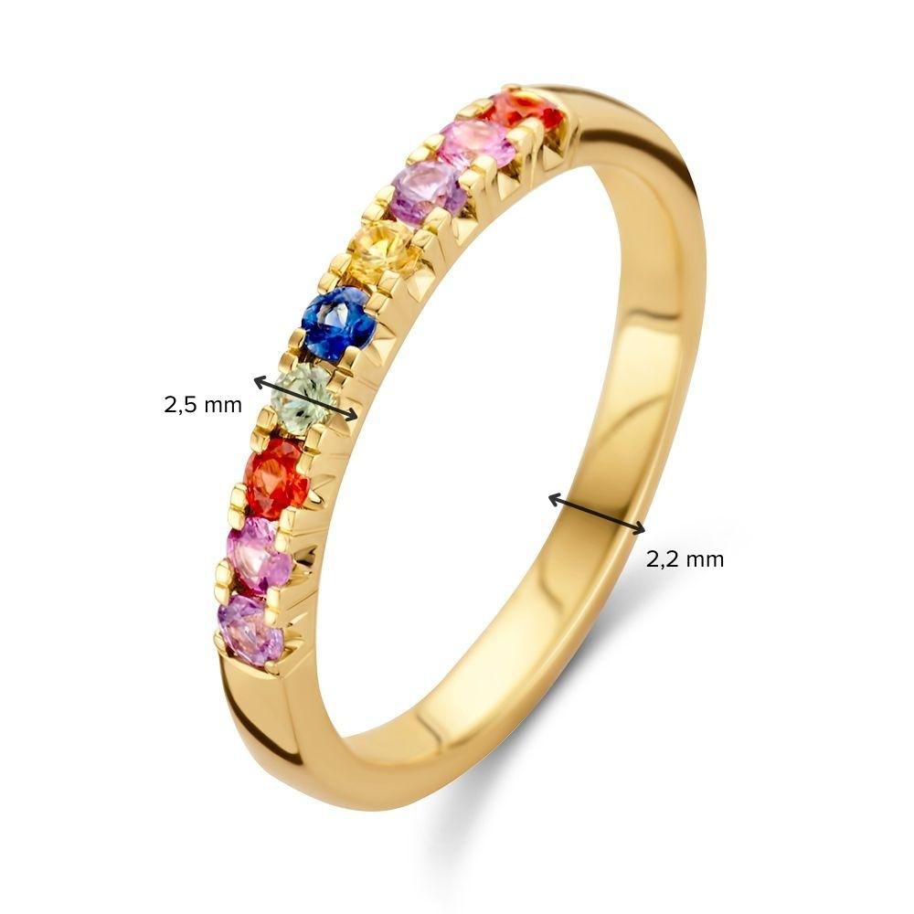 Anillo de oro amarillo con zafiro arcoíris en engaste de chatón - Colorido y elegante