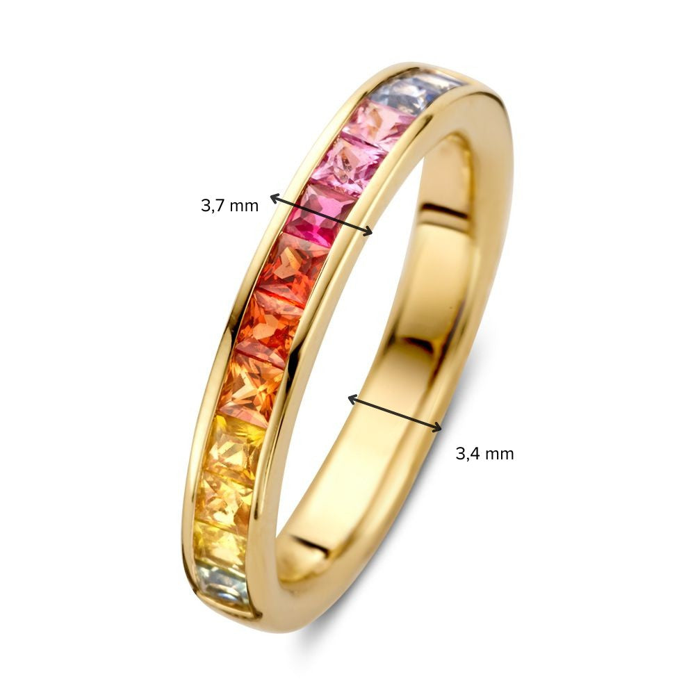 Anillo de oro con zafiro arcoíris en corte princesa – Colorido y elegante
