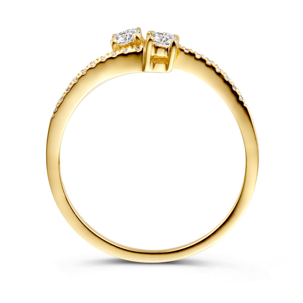 Anillo de oro amarillo juguetón con doble banda y circonitas – 14 quilates de oro