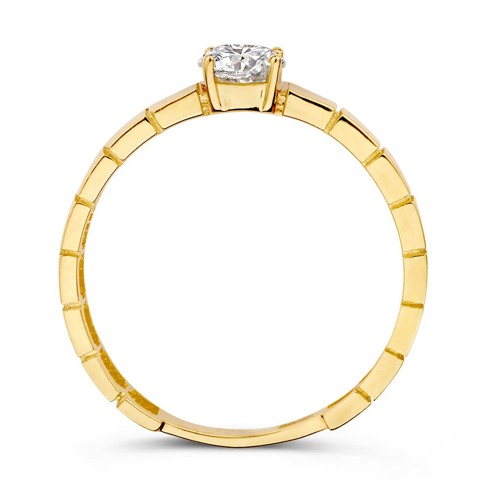 Anillo de oro amarillo con piedra central de circonita y banda trabajada | 14 quilates de oro | Van der Kooij