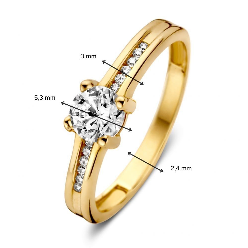 Anillo de mujer refinado en oro amarillo con circonitas - 14 quilates de oro