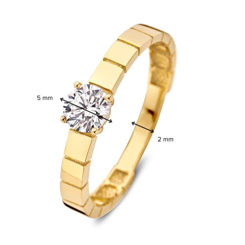 Anillo de oro amarillo con piedra central de circonita y banda trabajada | 14 quilates de oro | Van der Kooij