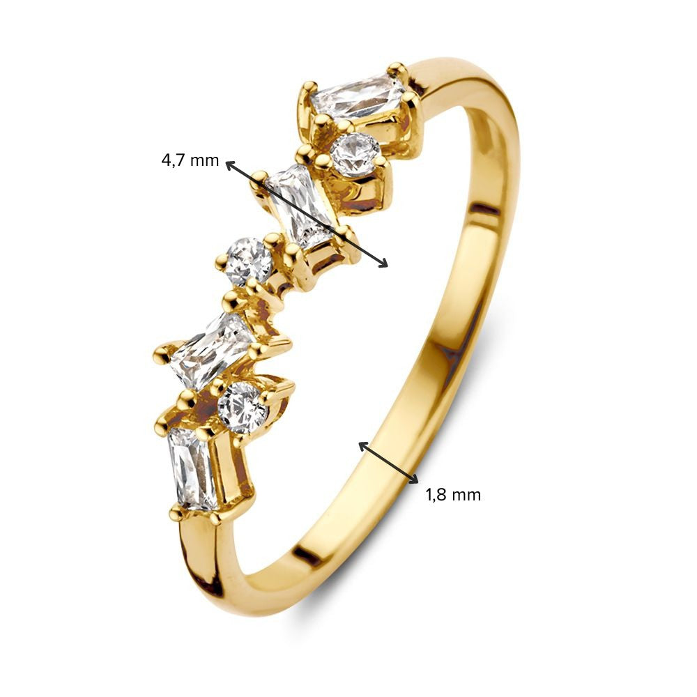Elegante Anillo de Mujer en Oro Amarillo con Brillante y Zircón Baguette – 14 Quilates de Oro