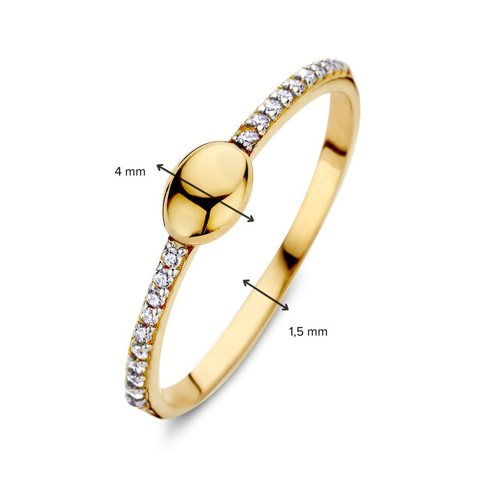 Anillo de oro amarillo con elemento ovalado y circonitas – Elegancia sencilla
