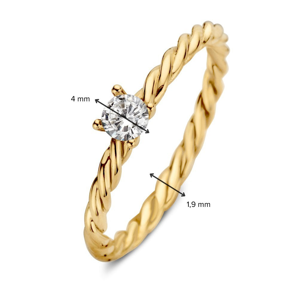 Anillo solitario de oro con banda trenzada y circonita – Elegancia atemporal