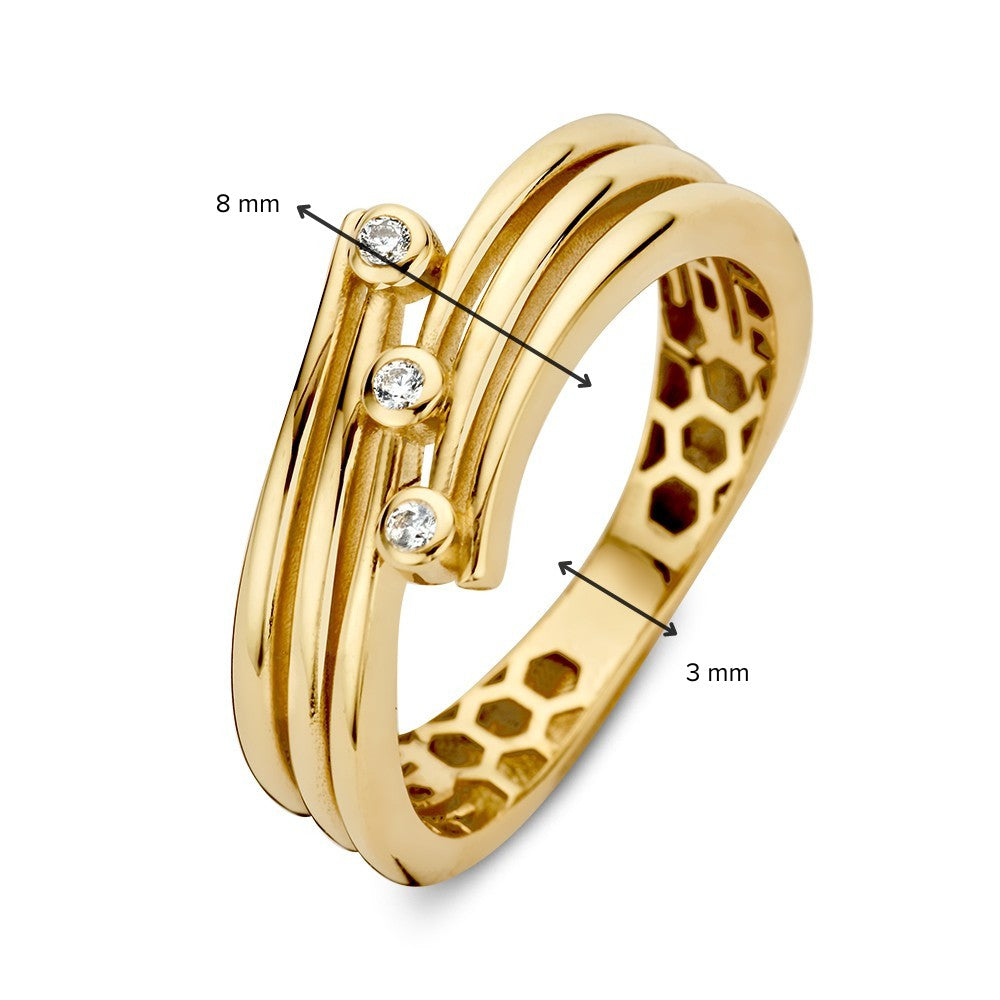 Elegante Anillo de Oro Amarillo con Circonitas – Un Look Moderno y Juguetón