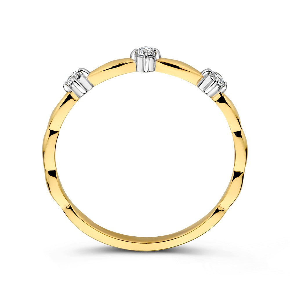 Anillo de oro bicolor amarillo y blanco con circonitas de mujer, elegancia sutil