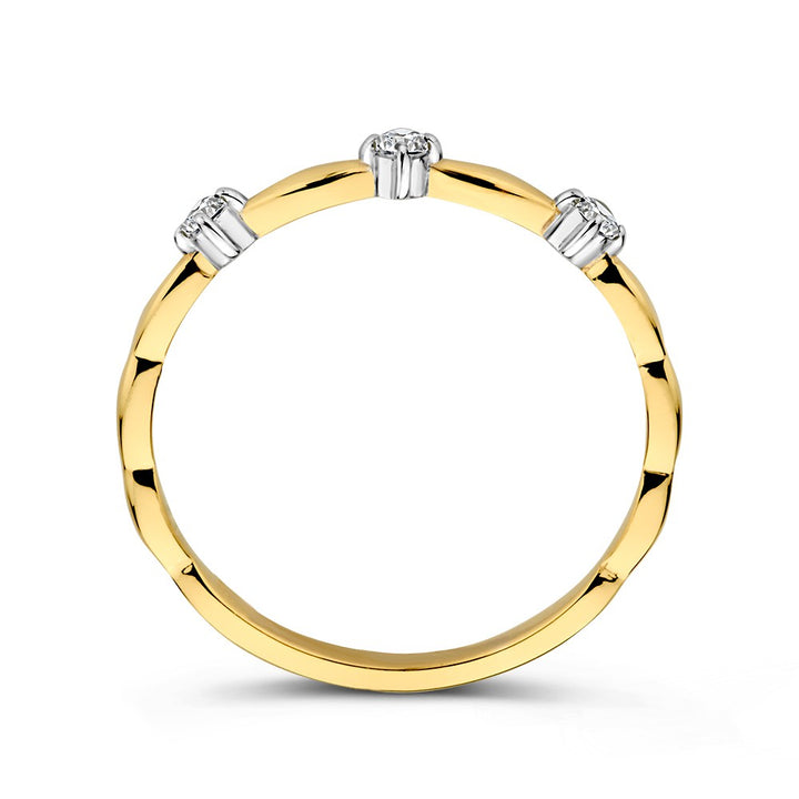14K Bicolor Geel- en Witgouden Ring met Zirkonia voor Dames, Subtiele Elegantie
