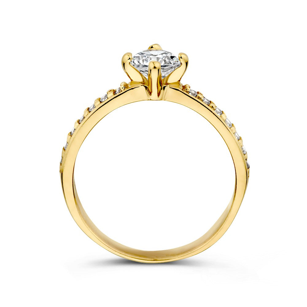 Anillo Solitario de Oro Amarillo con Circonitas – Lujo de 14 Quilates para Dama