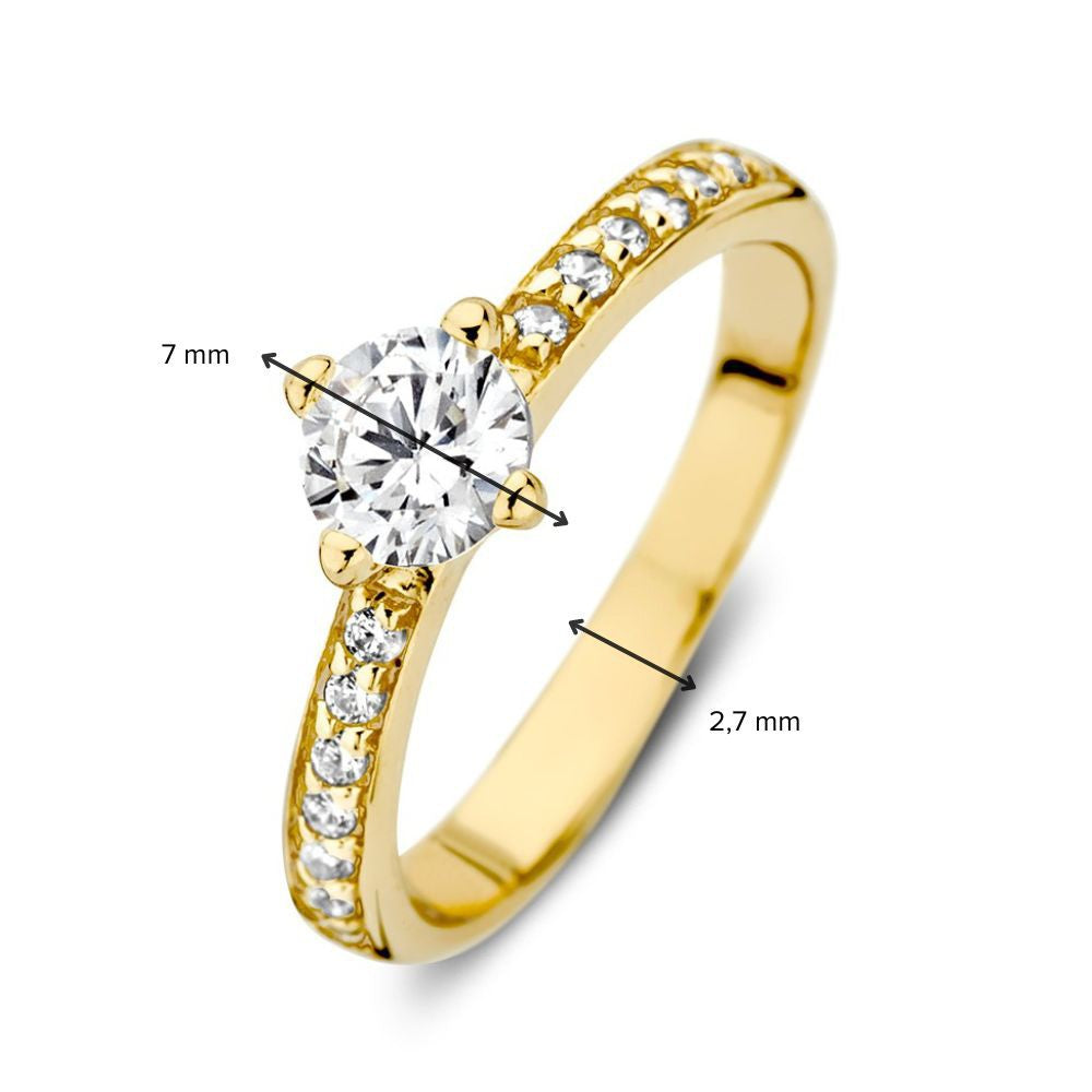 Anillo Solitario de Oro Amarillo con Circonitas – Lujo de 14 Quilates para Dama