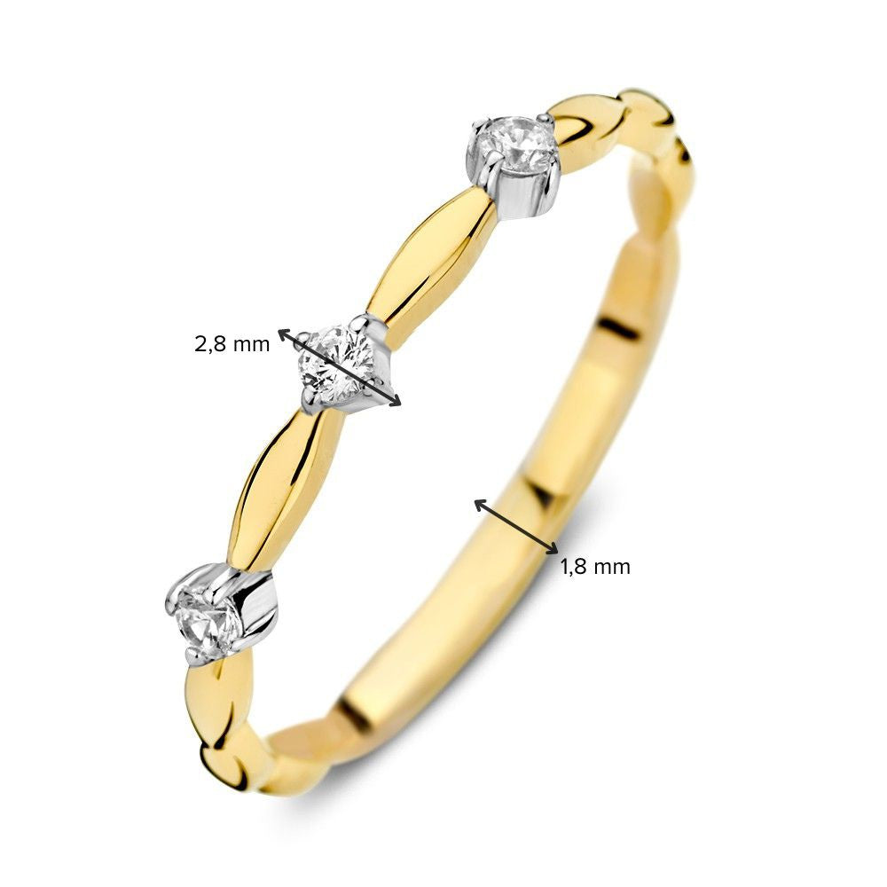 Anillo de oro bicolor amarillo y blanco con circonitas de mujer, elegancia sutil