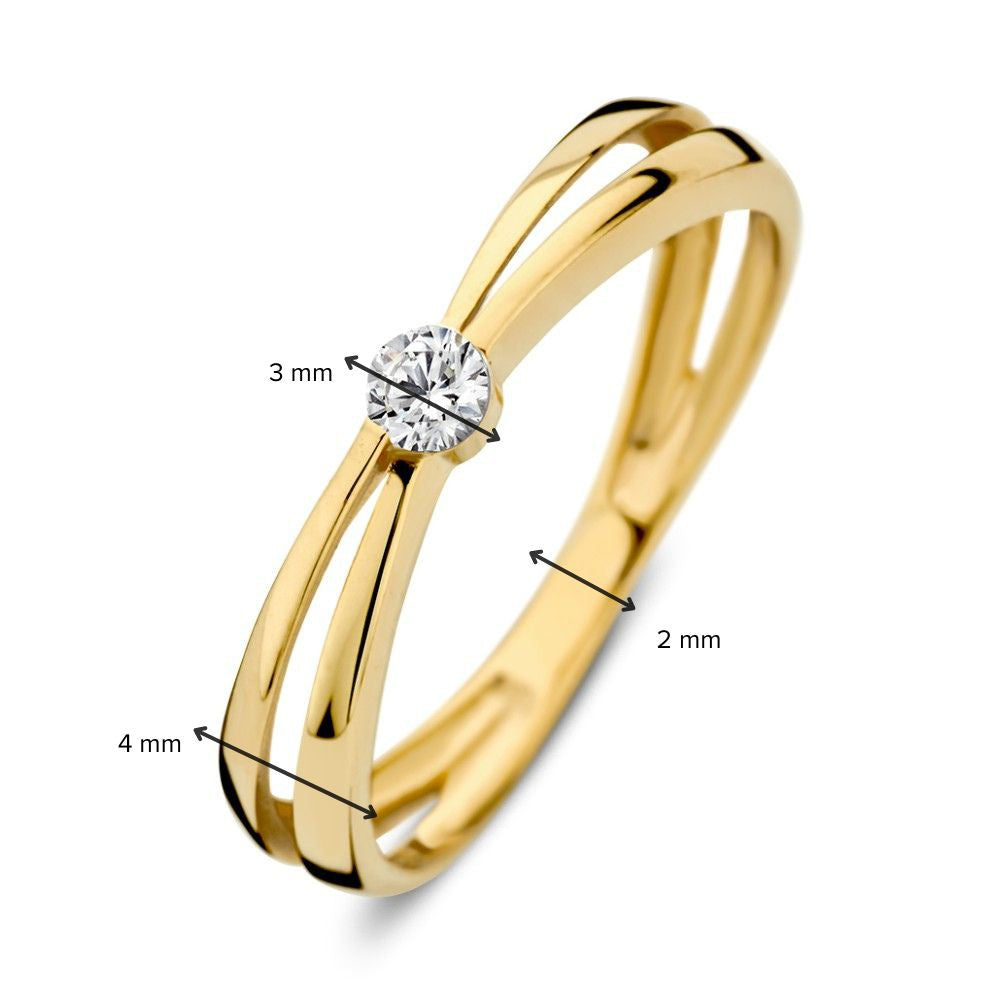 Anillo de oro amarillo de 14K con circonitas - Joya elegante de mujer