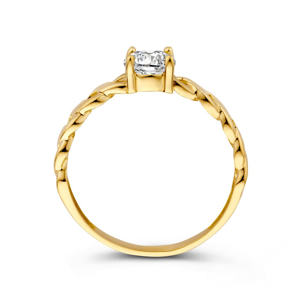 Anillo solitario de oro con eslabón gourmet y circonita – Una combinación perfecta de elegante y moderno