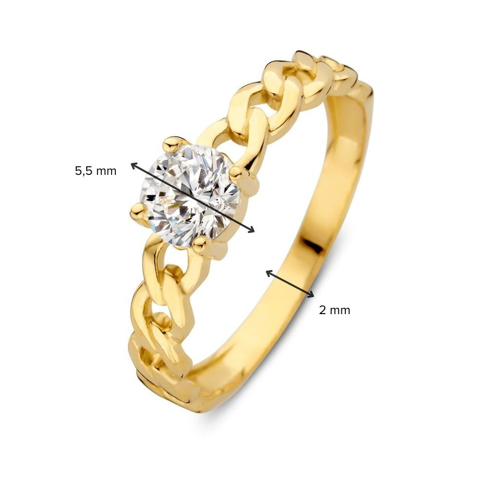Anillo solitario de oro con eslabón gourmet y circonita – Una combinación perfecta de elegante y moderno
