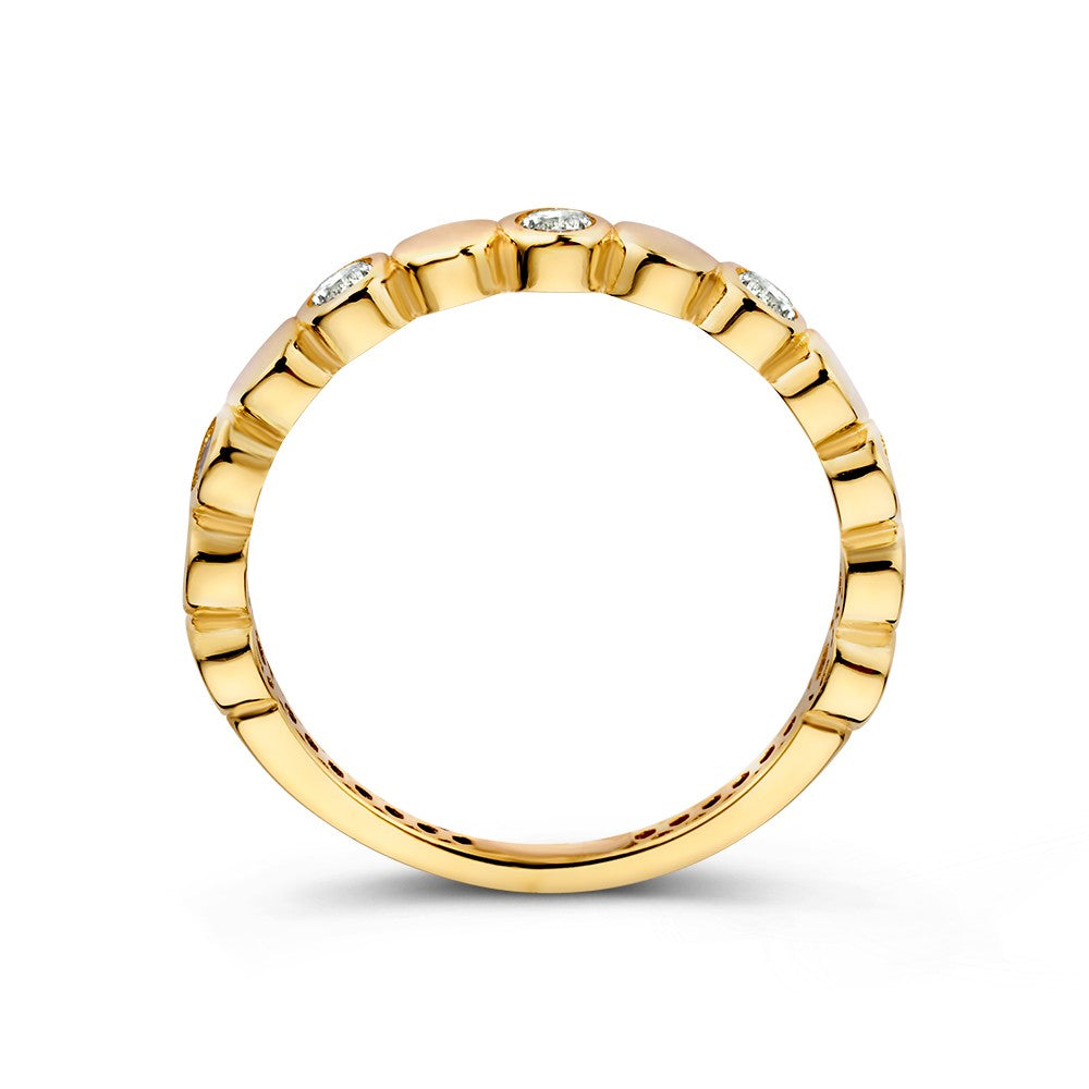 Anillo de oro amarillo con brillantes circonitas y elementos redondos
