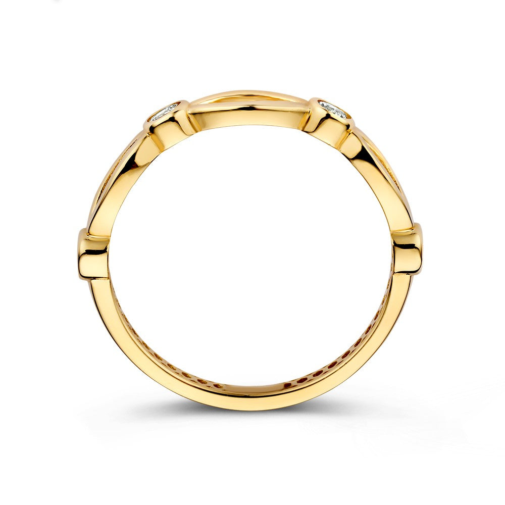 Anillo de oro amarillo con circonitas en diseño juguetón - Sutil y elegante