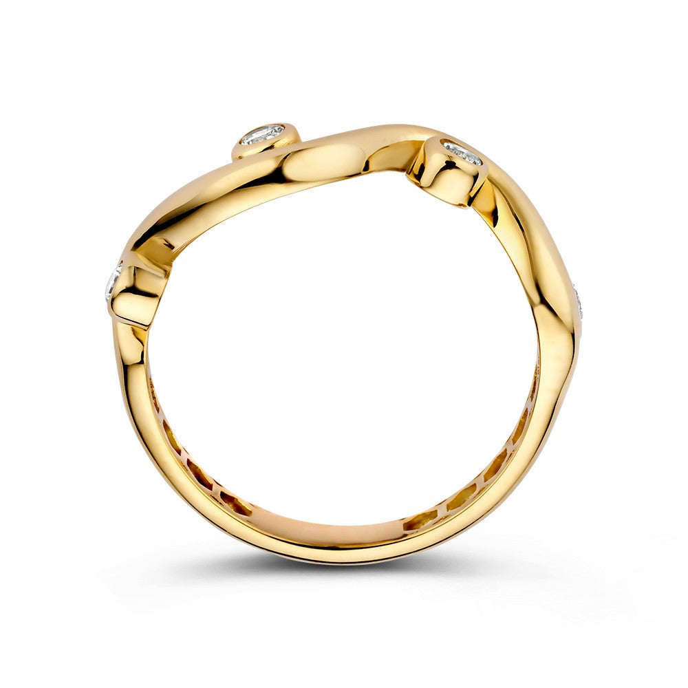 Anillo de oro amarillo juguetón con circonitas en engastes redondos - Un giro alegre para cualquier look