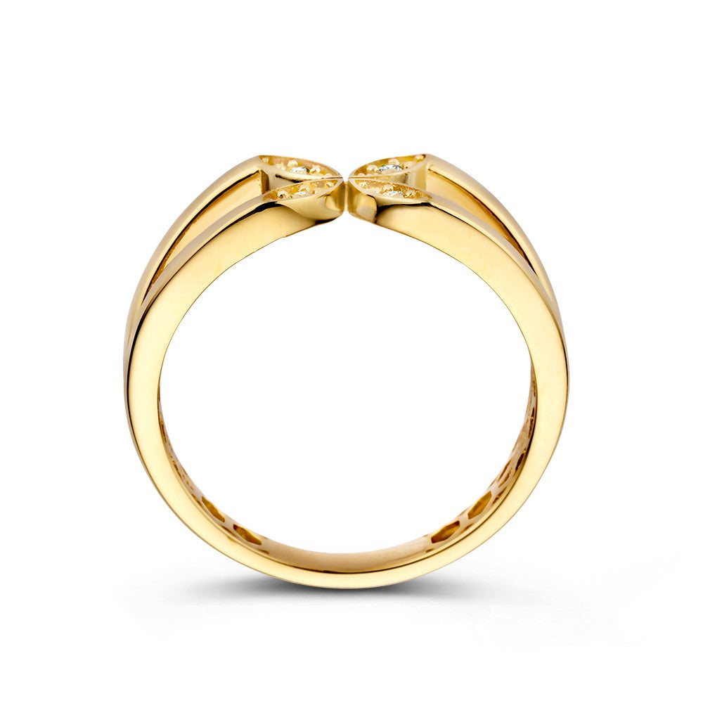 Anillo de oro amarillo llamativo con diseño de flor y zirconia atractivo - Elegancia en detalle