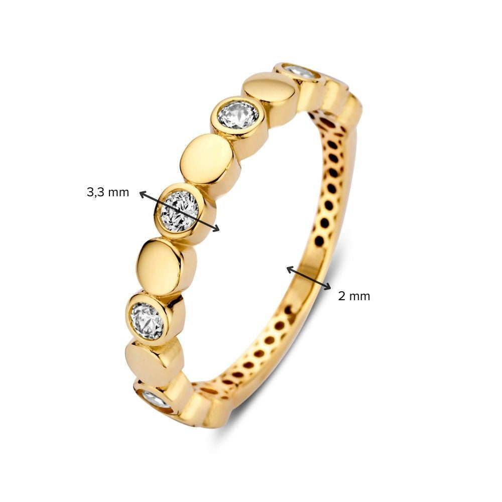 Anillo de oro amarillo con brillantes circonitas y elementos redondos