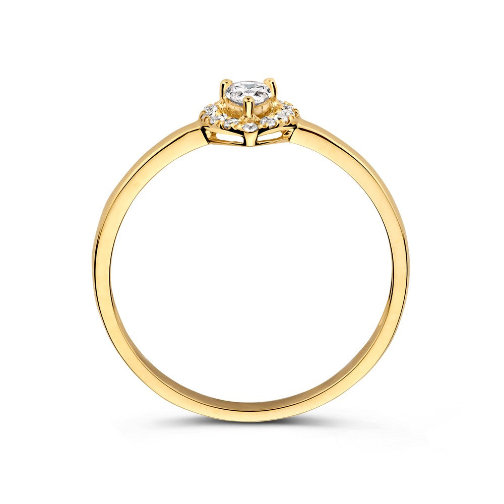 Elegante Anillo de Oro Amarillo con Zircón en Forma de Pera – Lujo Sutil