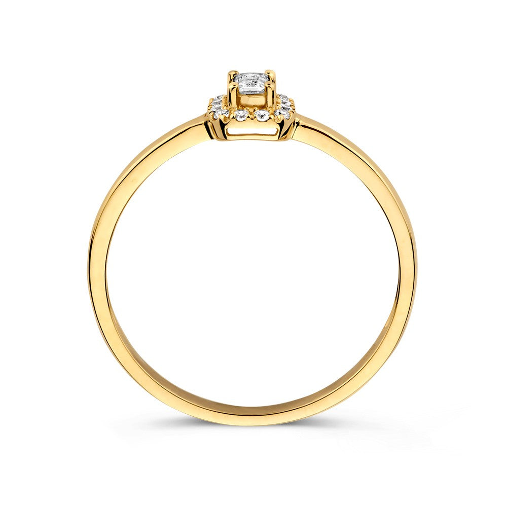 Elegante Anillo de Oro Amarillo con Engaste de Entourage y Zircón Cortado en Esmeralda – Lujo Atemporal