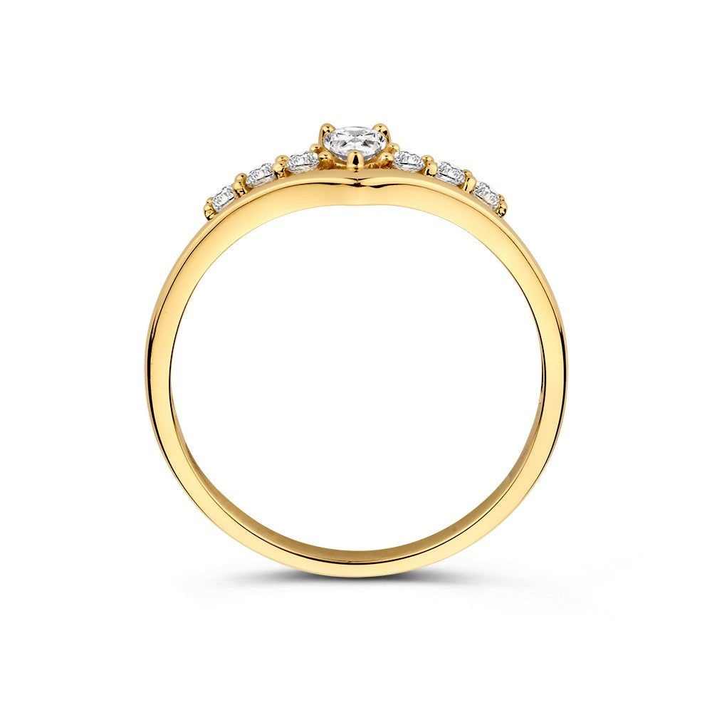 Anillo de oro amarillo en forma de V con circonitas - Un toque moderno a las elegancias clásicas