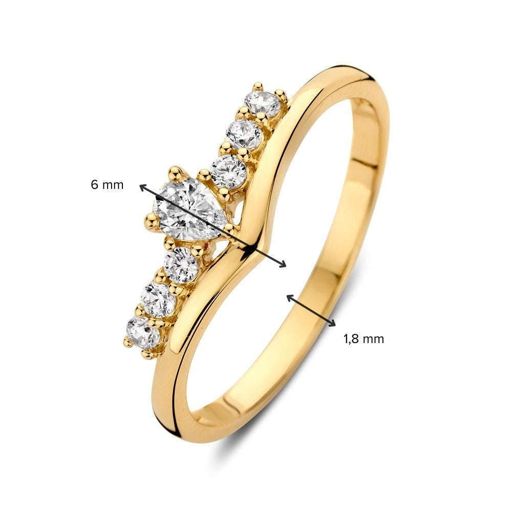 Anillo de oro amarillo en forma de V con circonitas - Un toque moderno a las elegancias clásicas