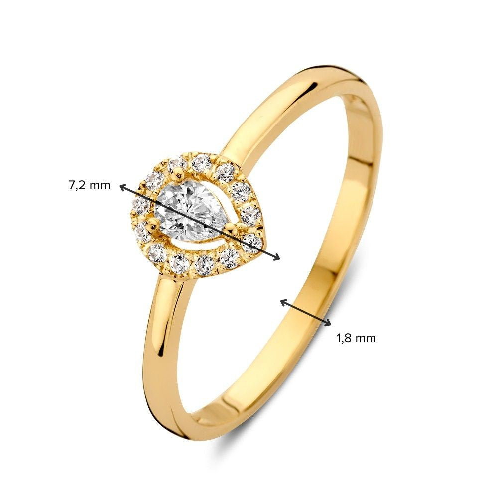 Elegante Anillo de Oro Amarillo con Zircón en Forma de Pera – Lujo Sutil