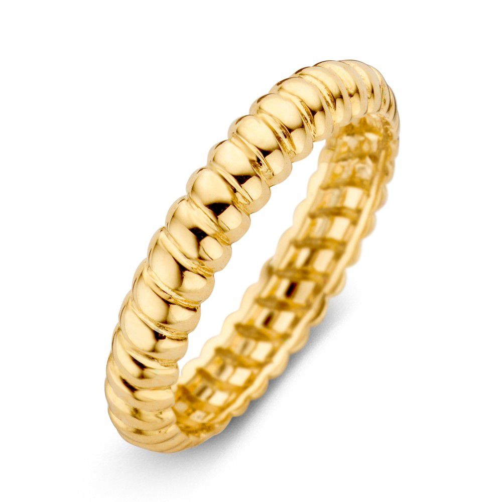 Anillo de oro amarillo de 14 quilates con diseño de cuentas, acabado brillante y forma redonda.