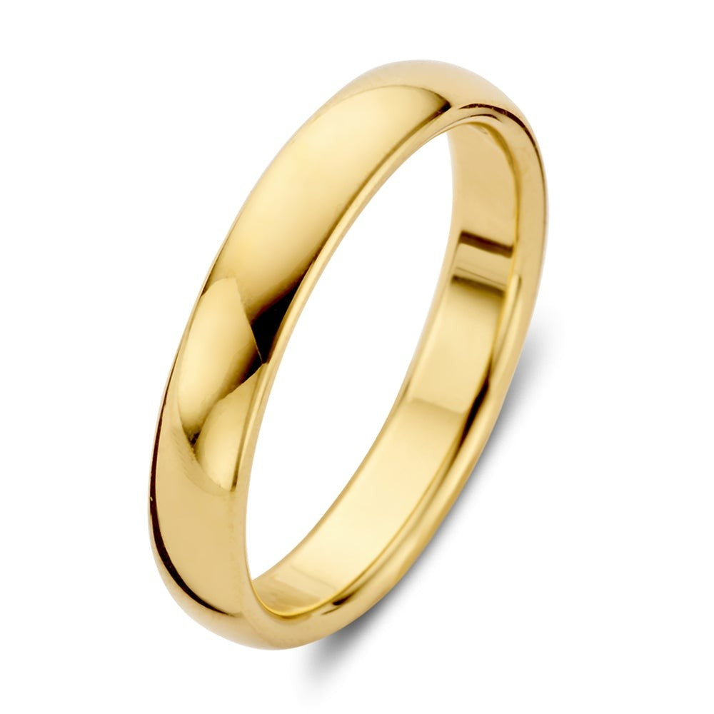 Anillo de oro amarillo de 4 mm, con un acabado pulido y forma sencilla.