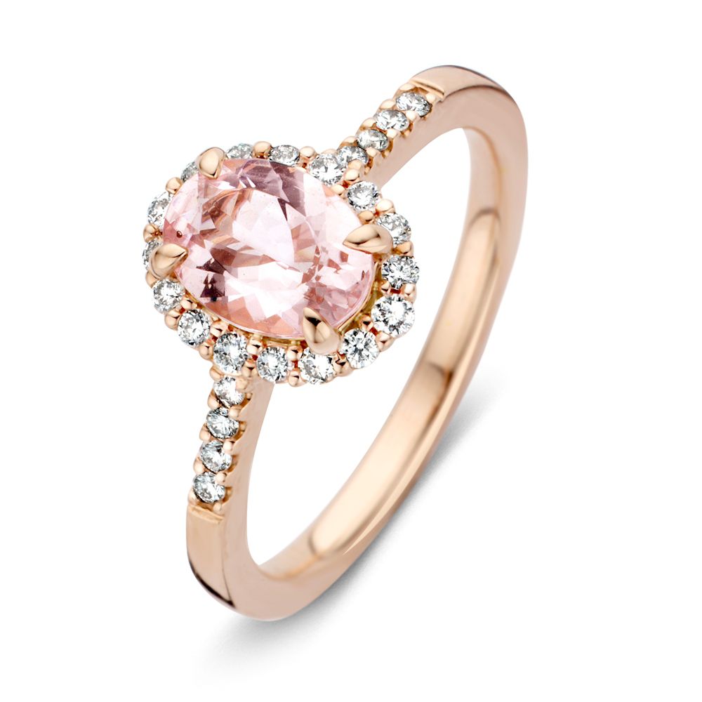 Anillo de oro rosado de 14 quilates con morganita ovalada de 1,28 quilates y diamantes de 0,27 quilates.