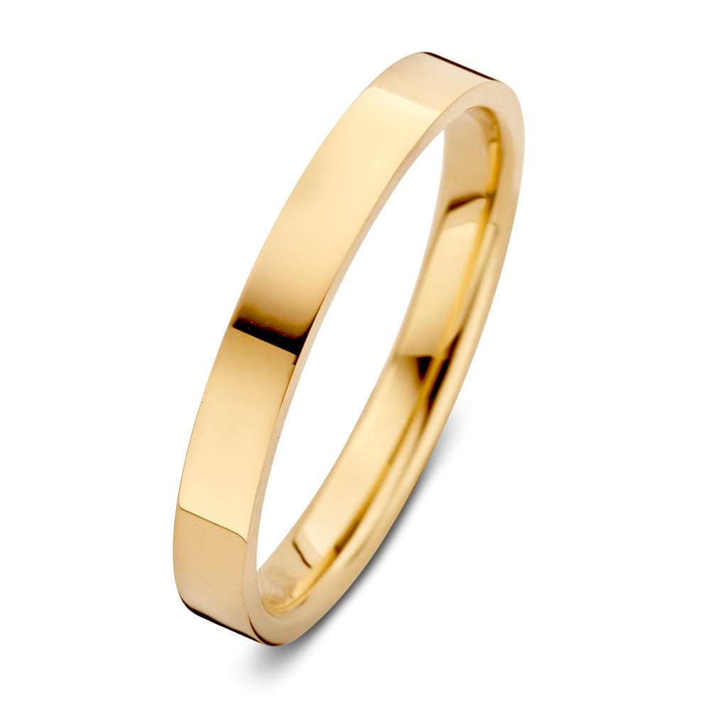 Anillo de oro amarillo de 3 mm, con un diseño liso y acabado brillante.