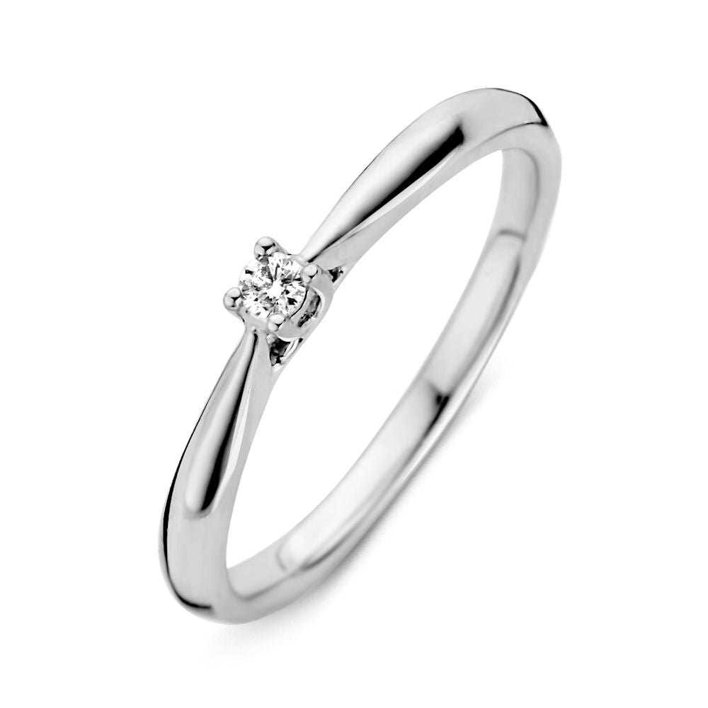 Anillo de oro blanco de 14 quilates con un brillante de 0,06 quilates.