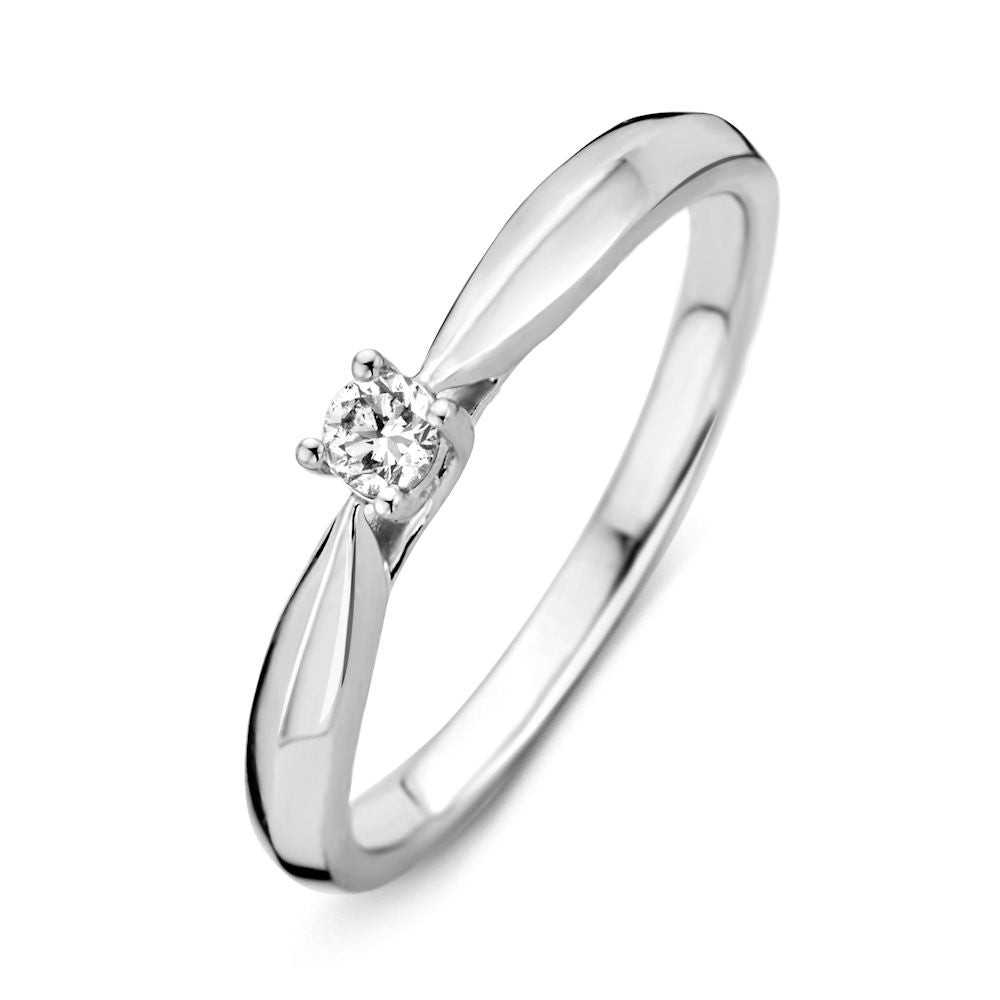 Anillo de oro blanco elegante con un brillante de 0,09 crt en el centro.