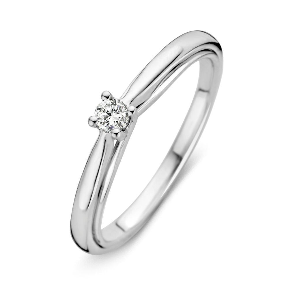 Anillo de oro blanco elegante con diamante brillante de 0.09 crt.