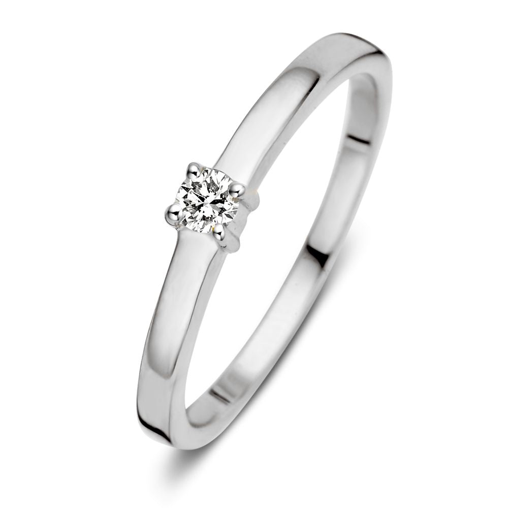 Anillo elegante de oro blanco de 14 quilates con un brillante de 0,09 quilates.