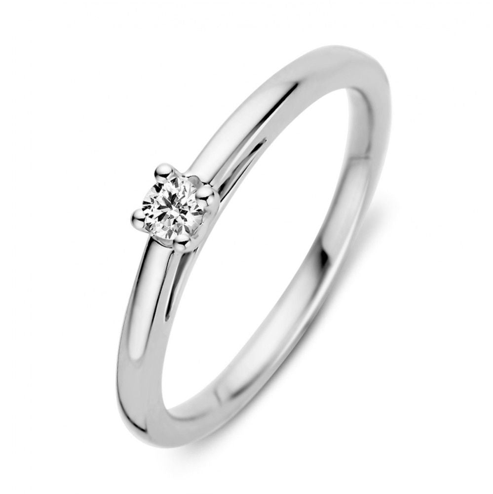 Anillo de oro blanco de 14 quilates con un brillante de 0,10 quilates.