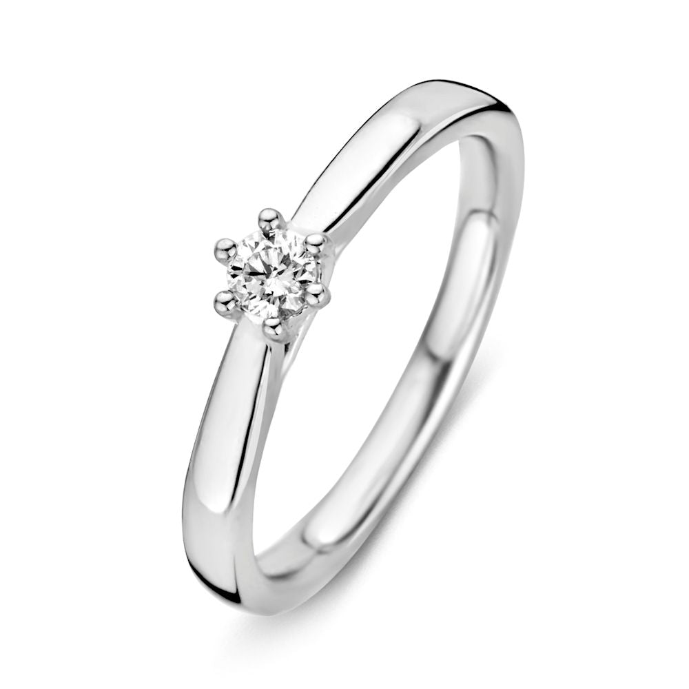 Anillo elegante de oro blanco de 14 quilates con un diamante brillante de 0,14 quilates.