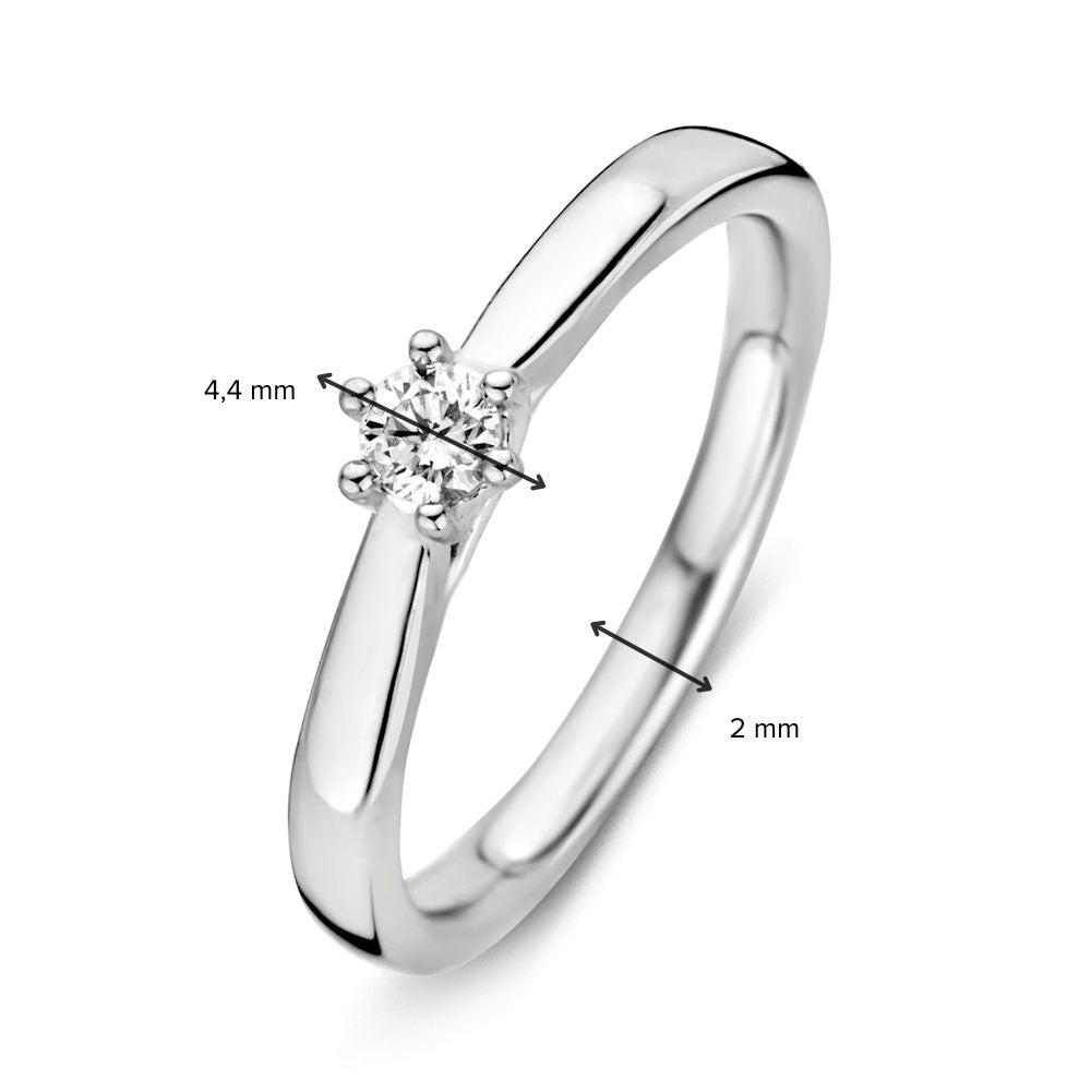 Elegante anillo de oro blanco de 14 quilates con diamante brillante de 0,14 quilates