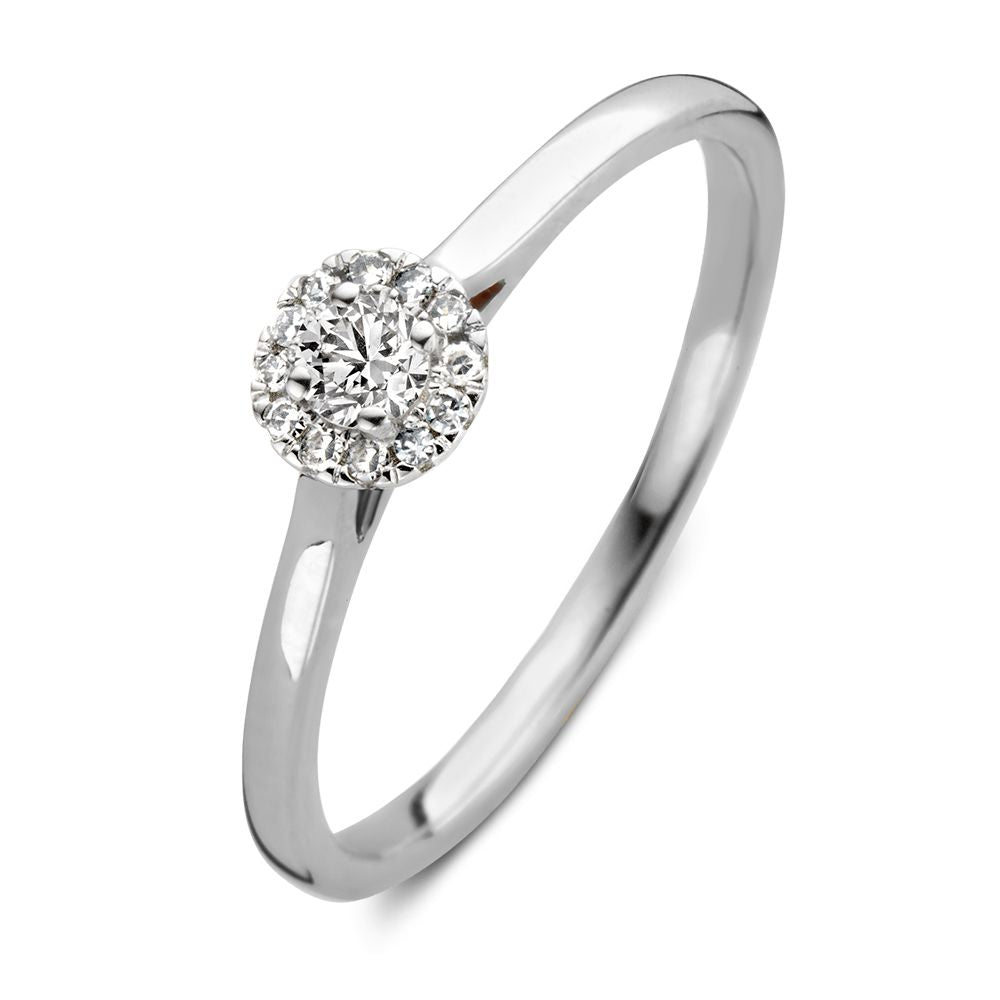 Anillo de oro blanco de 14 quilates con un brillante de 0,15 quilates en el centro.