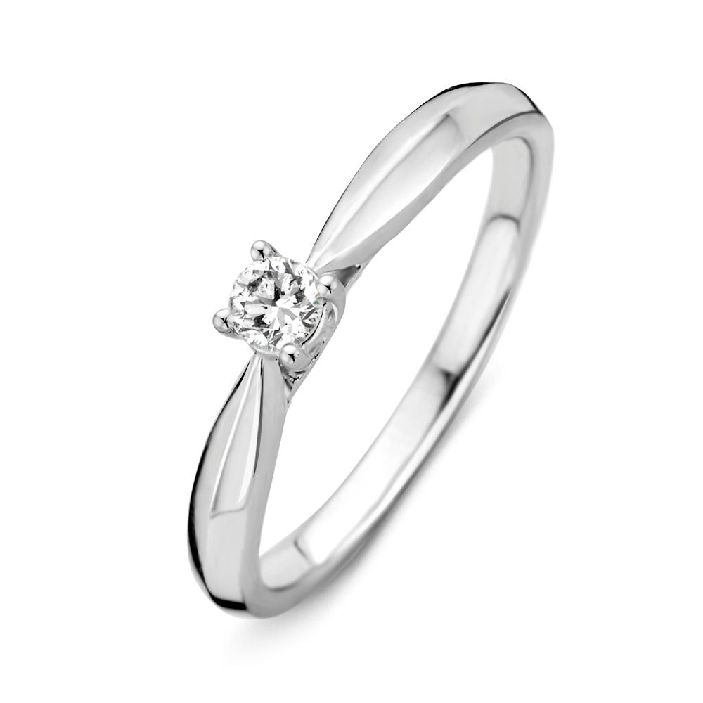 Anillo elegante de oro blanco de 14 quilates con diamante brillante en el centro.