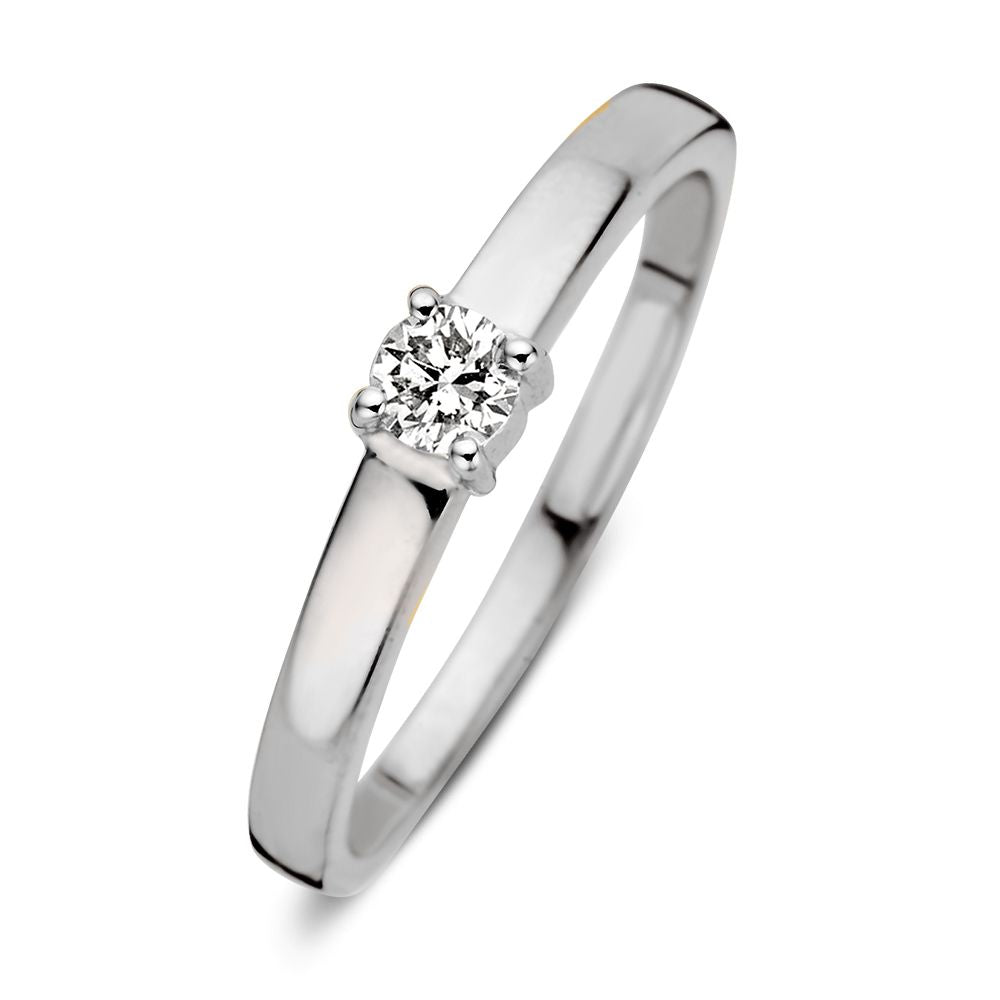 Anillo elegante de oro blanco de 14 quilates con diamante brillante de 0,16 quilates.